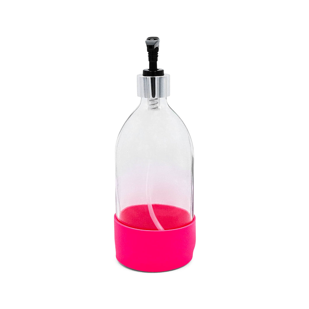 Clear Glass Pump Dispenser with Pink Silicone Sleeve - 500ml