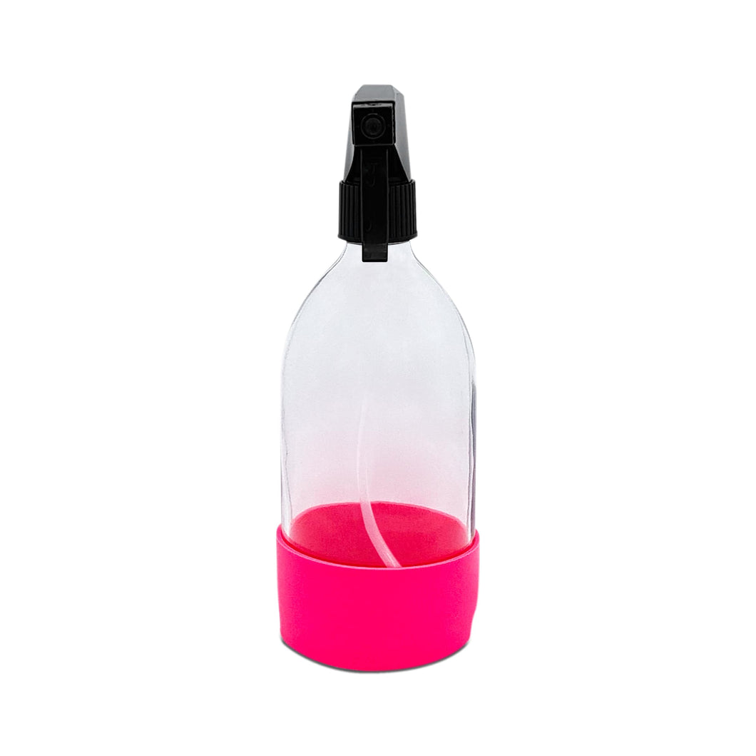 Clear Glass Spray Dispenser with Pink Silicone Sleeve - 500ml